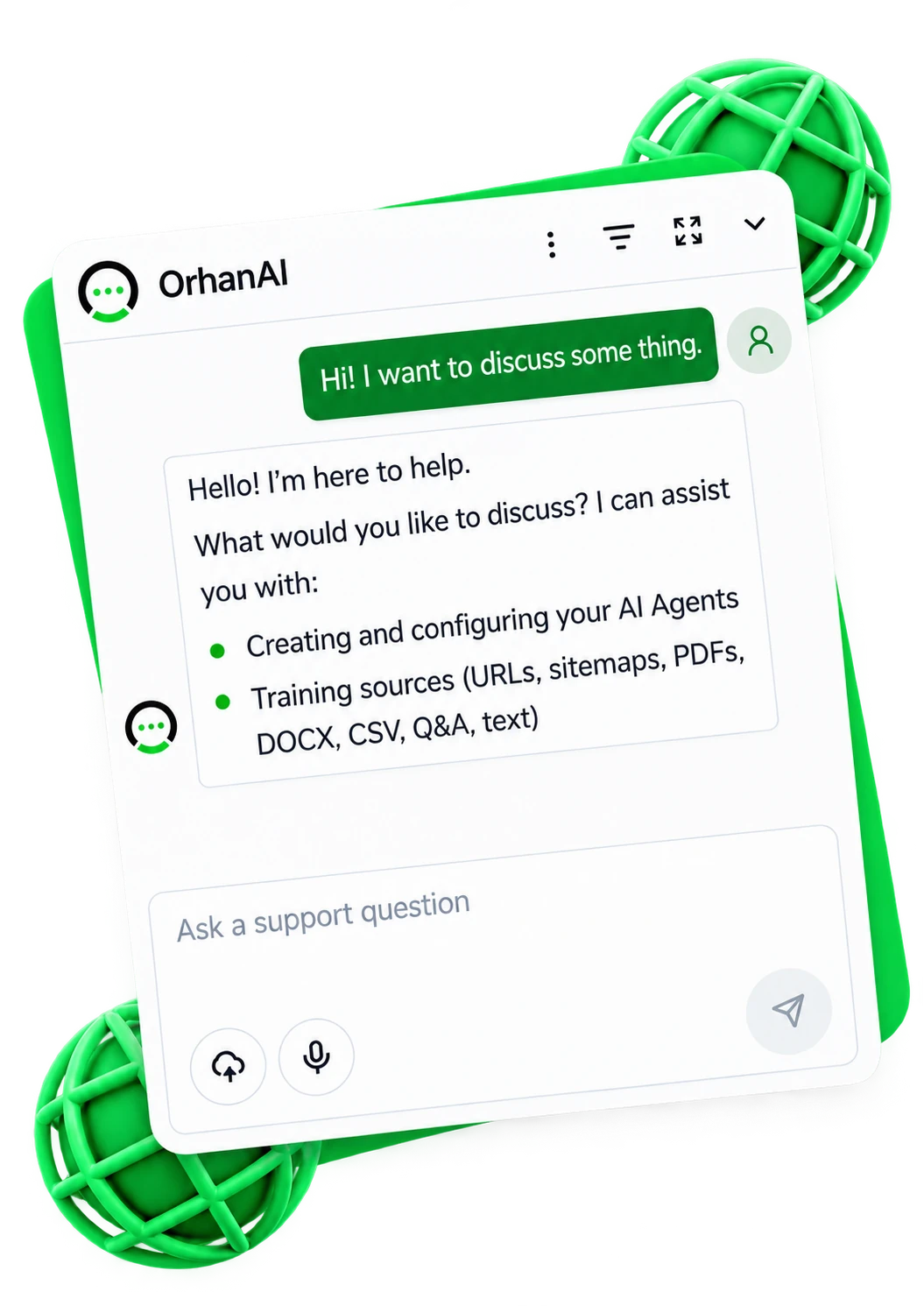 The OrhanAI widget answering a question on a website.
